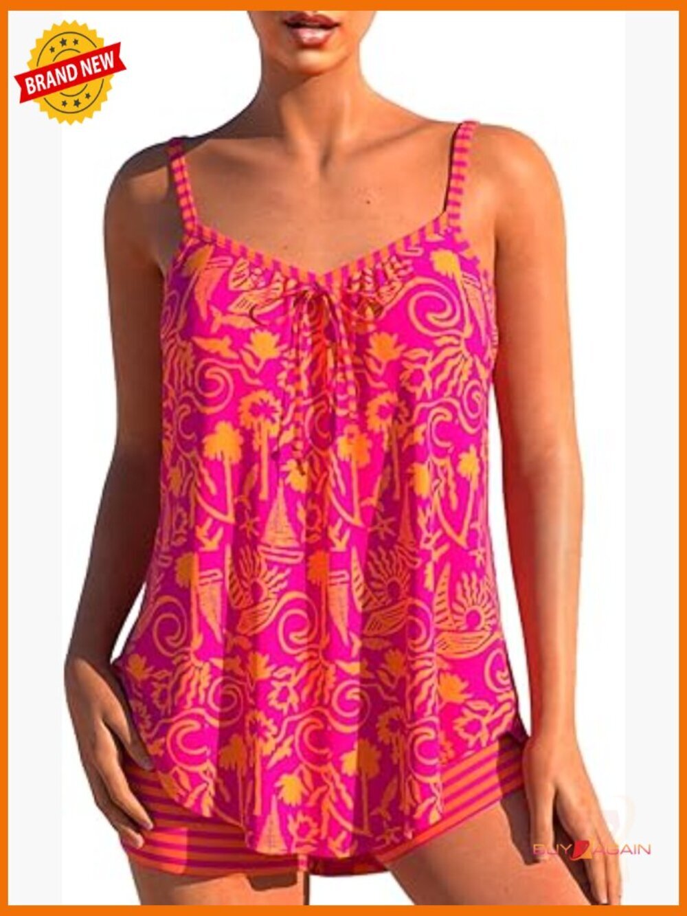 Two Piece Flowy Tankini Set with Boyshorts - Graffiti Print